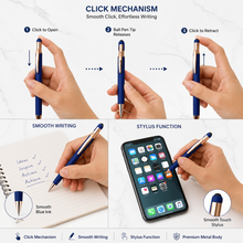 BallPenBazaar Premium Matte Blue Ball Pens with Rose Gold Clip – Stylus Top,...