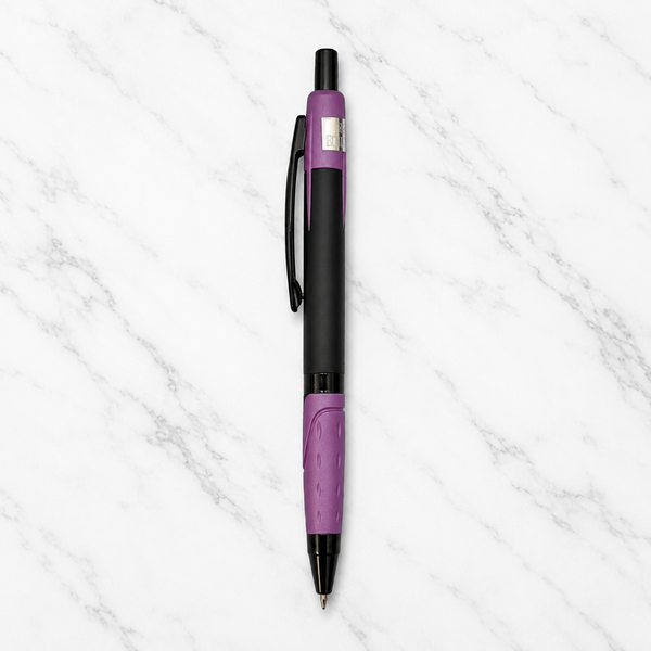 Ballpen Bazaar Metallic Glossy Black Colour Body with Purple Colour Design Click Mechanism Ball Pen | Blue Ink | Free 1 Blue Plastic Jotter Refill | Pack of 1