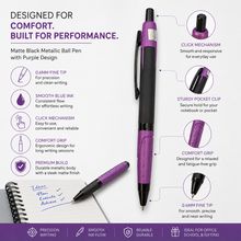 Ballpen Bazaar Metallic Glossy Black Colour Body with Purple Colour Design Click Mechanism Ball Pen | Blue Ink | Free 1 Blue Plastic Jotter Refill | Pack of 1