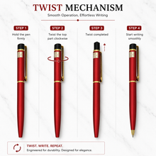 Ballpen Bazaar Set of 2 Metallic Glossy Red & Blue Twist Ball Pens with Gold Clip | Blue Ink | Includes 2 Free Cross Type Refills