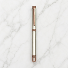 Ballpen Bazaar Metallic Glossy Gunmetal Roller Ball Pen with Gunmetal Cap & Brown Clip | Openable Mechanism | Blue Ink | 1 Pen + 1 Free Refill