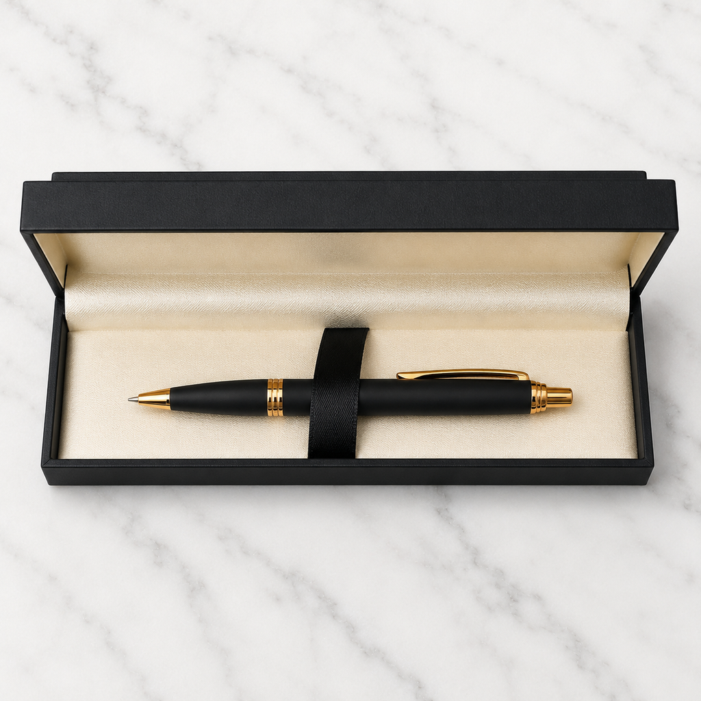 Ballpen Bazaar Matt Black Metal Ball Pen with Rose Gold Clip | Click Mechanism | Blue Ink | 1 Pen + 1 Free Refill