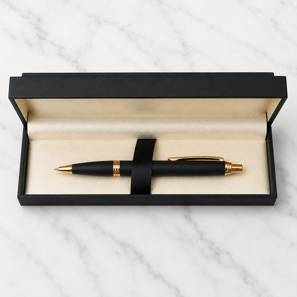 Ballpen Bazaar Matt Black Metal Ball Pen with Rose Gold Clip | Click Mechanism | Blue Ink | 1 Pen + 1 Free Refill