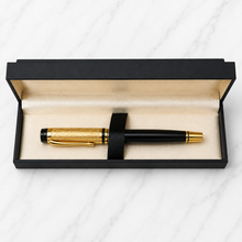 Ballpen Bazaar Metallic Glossy Black Roller Ball Pen with Designer Gold Cap & Clip | Openable | Blue Ink | 1 Pen + 1 Free Refill