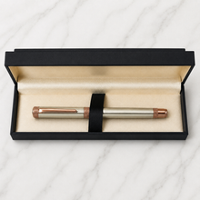 Ballpen Bazaar Metallic Glossy Gunmetal Roller Ball Pen with Gunmetal Cap & Brown Clip | Openable Mechanism | Blue Ink | 1 Pen + 1 Free Refill