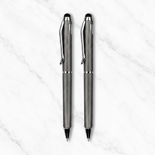 Combo of 2 Grey Stylus Twist Ball Pens – Glossy Finish | Twist Mechanism