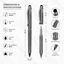 Combo of 2 Grey Stylus Twist Ball Pens – Glossy Finish | Twist Mechanism