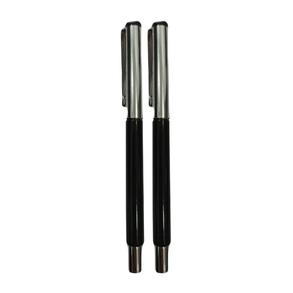 Glossy Black Ball Pen Combo – Silver Cap | Blue Ink | BallPenBazaar