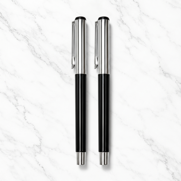 Combo of 2 Openable Cap Ball Pens – Glossy Black Finish | Silver Cap