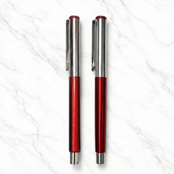 Ballpen Bazaar Metallic Glossy Red Ball Pen with Silver Cap | Openable Mechanism | Smooth Blue Ink | Premium Writing Pen | Pack of 2