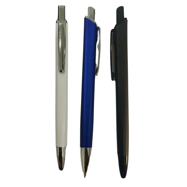 Plastic Ball Pen Combo – White, Blue & Black | Click Mechanism | BallPenBazaar