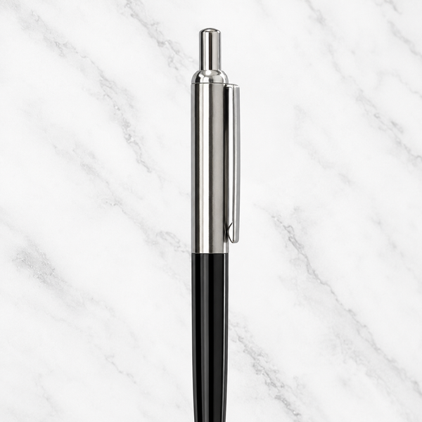 Elegant Silver and Black Ball Pen – Click Mechanism | Blue Ink
