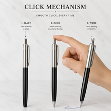 Elegant Silver and Black Ball Pen – Click Mechanism | Blue Ink