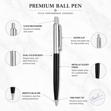 Elegant Silver and Black Ball Pen – Click Mechanism | Blue Ink