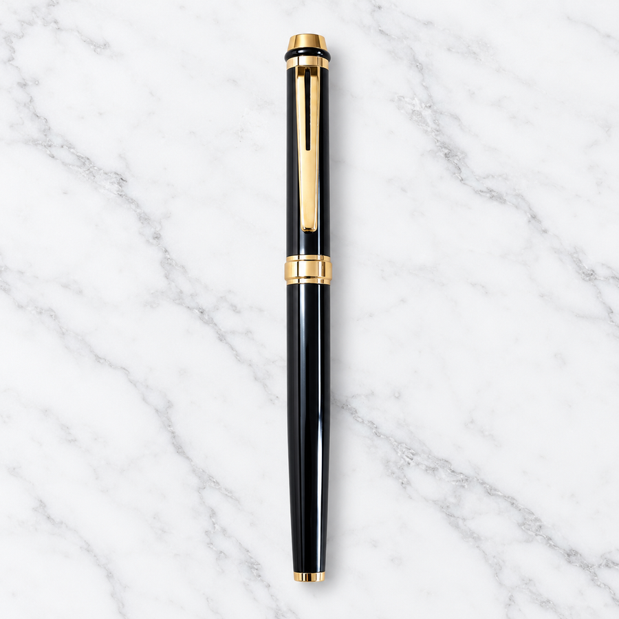 Glossy Black Gold Openable Metal Ball Pen with Gold Clip | Jotter Refill Compatible