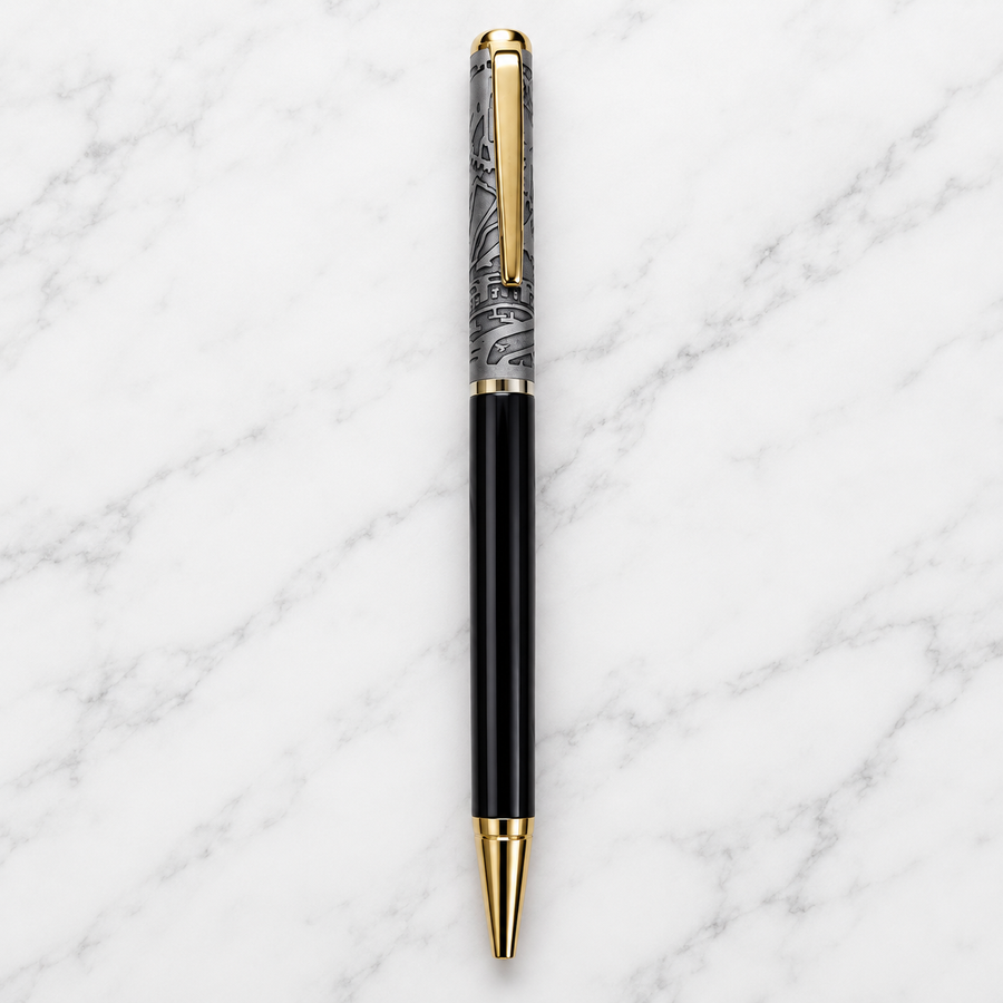 Premium Grey & Glossy Black Metal Twist Ball Pen with Golden Clip | Blue Ink | Custom Clip Engraving | Executive Gift Pen