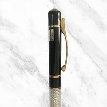 Glossy Black Ball Pen with White Diamonds – Gold Clip | Blue Ink | BallPenBazaar