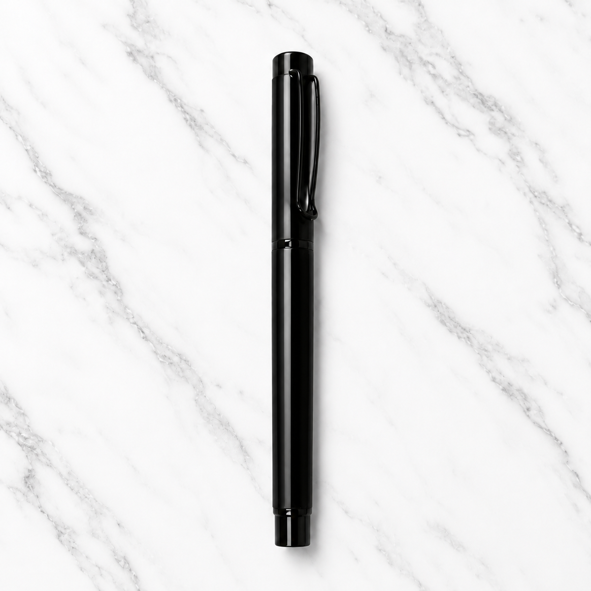 Metallic Glossy Black Ball Pen with Black Cap | Openable | Blue Ink