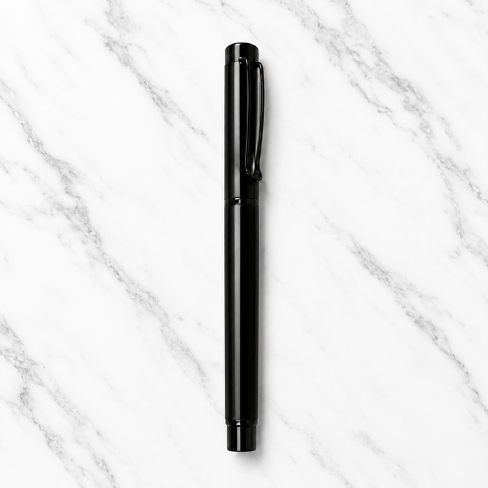 Metallic Glossy Black Ball Pen with Black Cap | Openable | Blue Ink