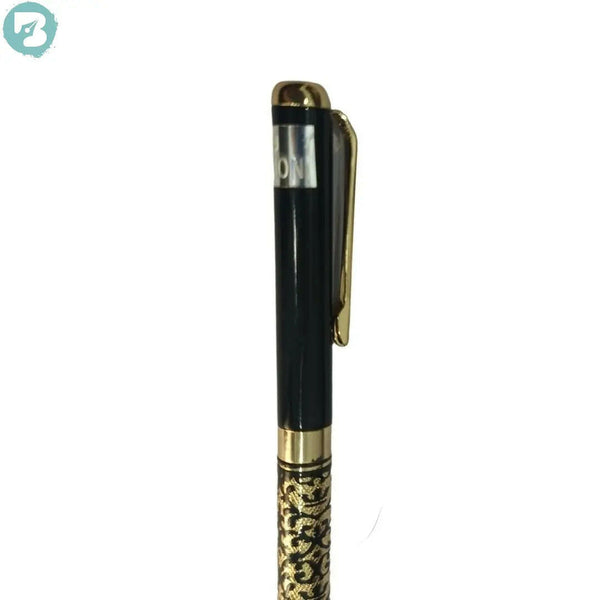 Golden & Black Engraved Pen – Elegant Twist Mechanism, Smooth Black Ink.