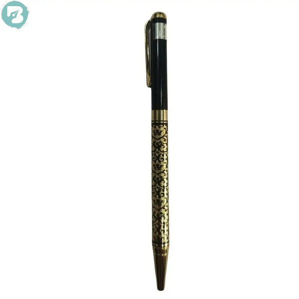 Golden & Black Engraved Pen – Elegant Twist Mechanism, Smooth Black Ink.