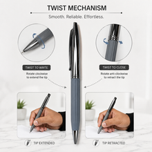 Gun Metal Leather Finish Grip Ball Pen – Premium Twist Mechanism | Black Ink