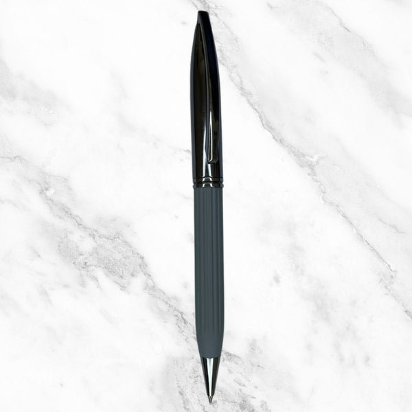 Gunmetal Ball Pen with Leather Grip – Twist Mechanism | Smooth Writing with Glycer 0.6mm Blue Ink