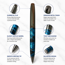 Gunmetal Designer Blue Ball Pen – Blue Ink | BallPenBazaar
