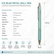 Ice Blue Metal Ball Pen – Cool Grip | Smooth Click for Effortless Writing