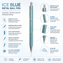 Ice Blue Metal Ball Pen – Cool Grip | Smooth Click for Effortless Writing