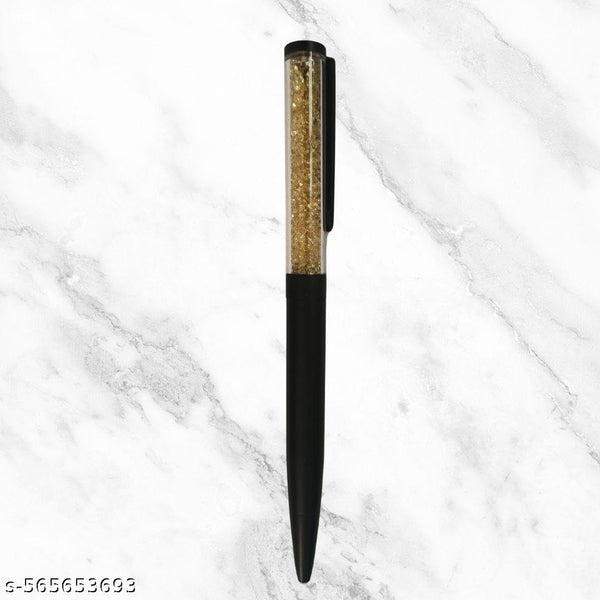 Innovative Personalized Gold Flake Roller Ball Pen | Premium Metal Black Body