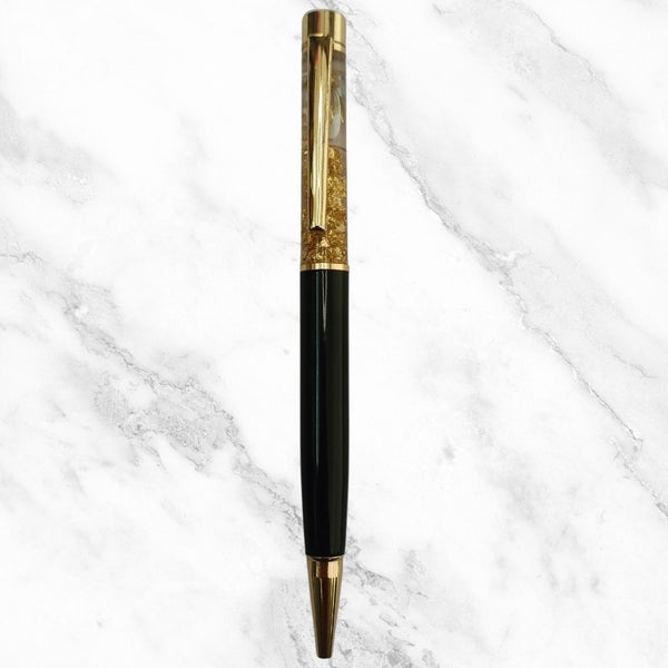 Personalized Gold Flake Roller Ball Pen – Metallic Black Body 