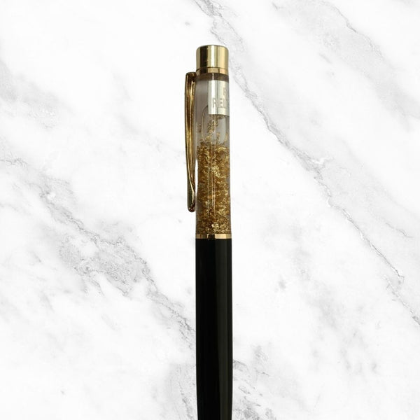 Personalized Gold Flake Roller Ball Pen – Metallic Black Body 