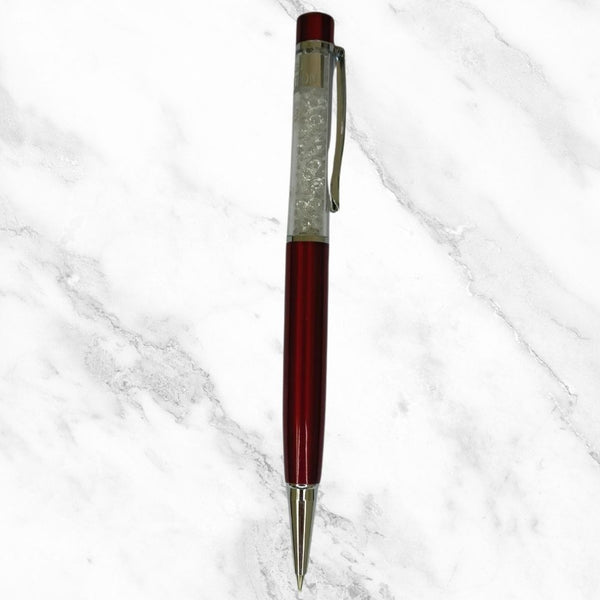 Maroon Ball Pen with White Diamond Top – Blue Ink | BallPenBazaar