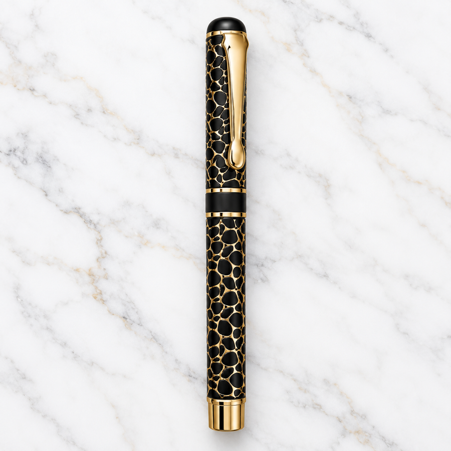Matt Black Gold Designer Openable Metal Ball Pen – Blue Ink with 1 Extra Refill