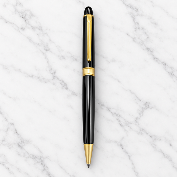 Metallic Glossy Black Ball Pen with Gold Clip – Twist Mechanism, Blue Ink & 1 Extra Refill Free