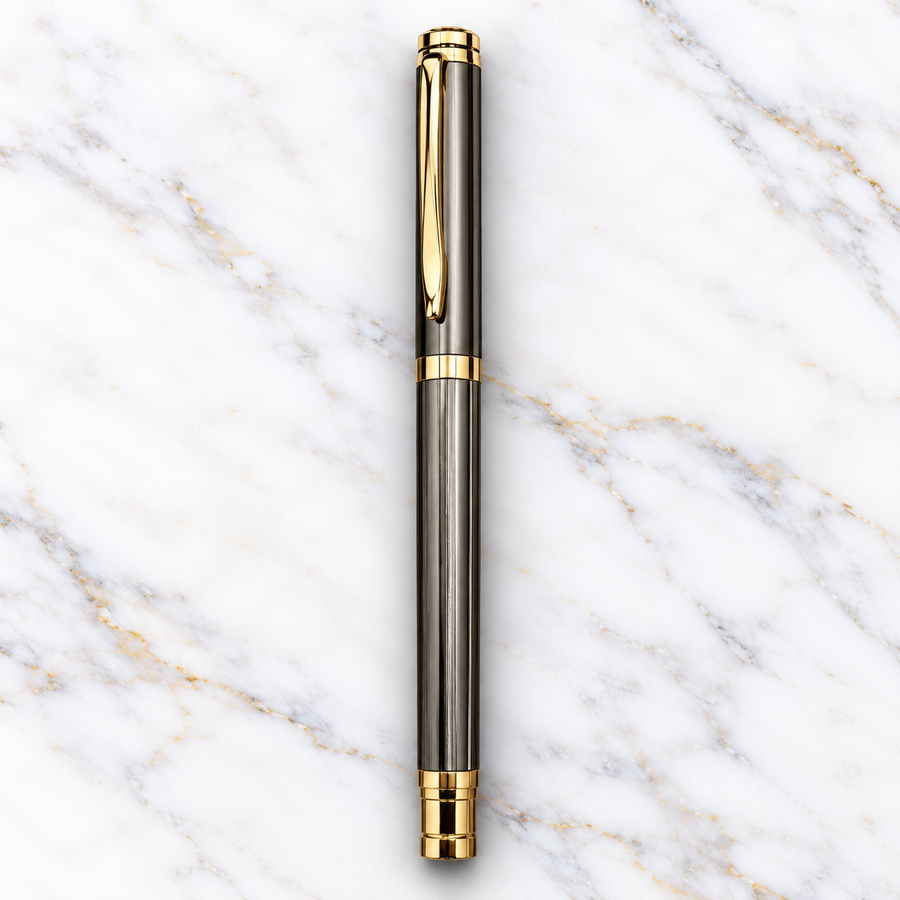 Metallic Glossy Gunmetal Ball Pen with Gold Clip | Openable Mechanism | Blue Ink | 1 Extra Refill Free