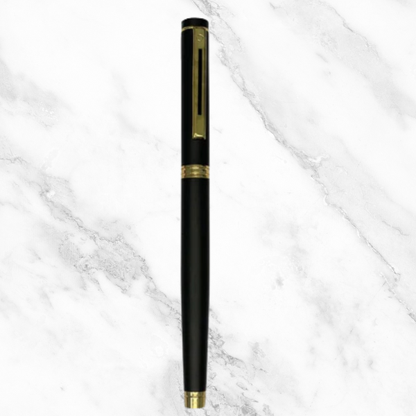 Matt Black Ball Pen with Gold Clip – Blue Ink | BallPenBazaar