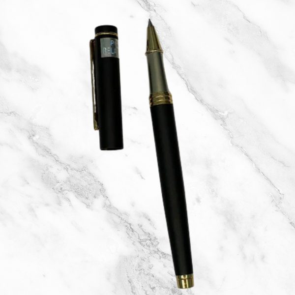 Matt Black Ball Pen with Gold Clip – Blue Ink | BallPenBazaar