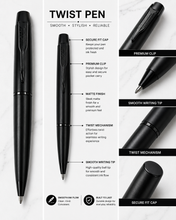 Matt Black Ball Pen with Glossy Black Clip | Twist Mechanism