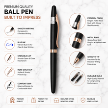 Matt Black Rose Gold Clip Ball Pen – Openable Mechanism, Blue Ink