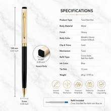 Matt Black & Cream Dual Tone Ball Pen – Gold Clip | Twist Mechanism | Blue Ink
