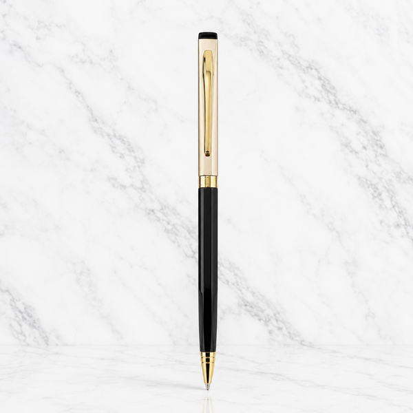 Matt Black & Cream Dual Tone Ball Pen – Gold Clip | Twist Mechanism | Blue Ink