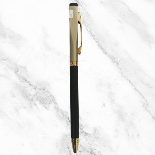 Matt Black & Cream Twist Ball Pen – Gold Clip | Blue Ink | BallPenBazaar