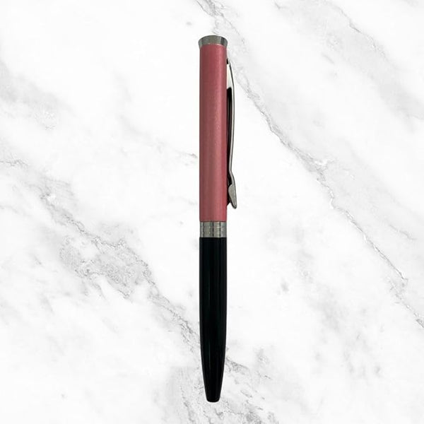 Matt Black and Pink Dual Color Mini Ball Pen – Silver Clip | Twist Mechanism | Smooth Blue Ink