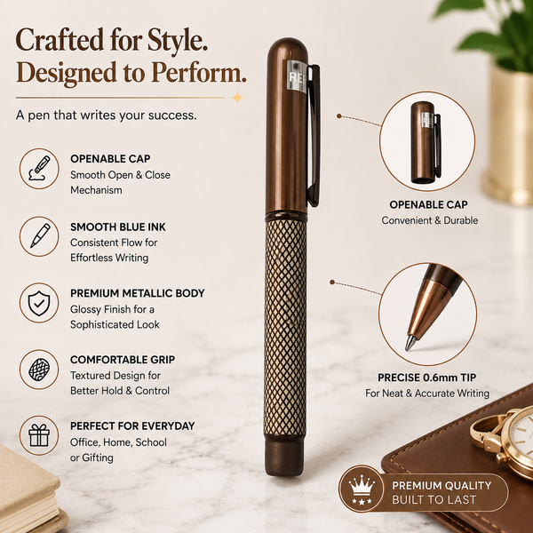 Matt Coffee Designer Ball Pen – White Design | Magnetic Cap