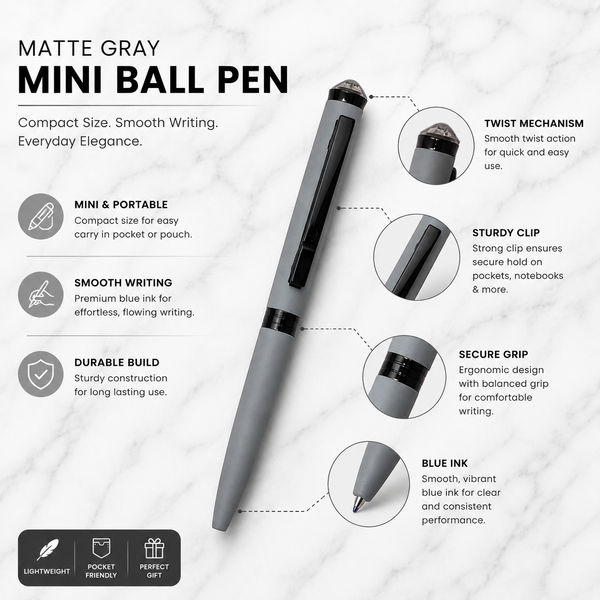 Matt Gray Ball Pen with Diamond Twist Mechanism | Blue Ink