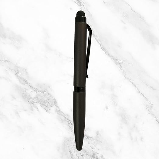 Matt Gray Mini Ball Pen – Black Clip | Mobile Touch Compatible | Twist Mechanism | Blue Ink | Compact & Professional Design