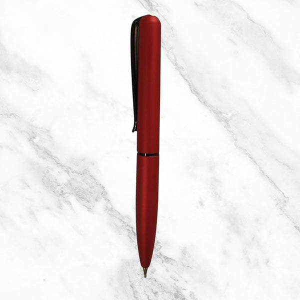 Matt Red Mini Ball Pen with Black Clip | Compact Twist Mechanism | Smooth Blue Ink Writing