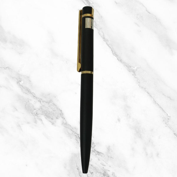 Matte Black Ball Pen with Gold Clip – Twist Mechanism | Blue Ink